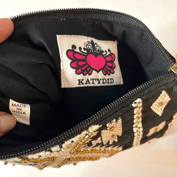 KATYDID Boho Wristlet Clutch Black, White & Gold Geometric Pattern Leather Strap - Picture 3 of 6